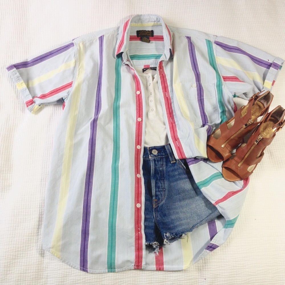 VINTAGE 90's Eddie Bauer Striped Button Down T